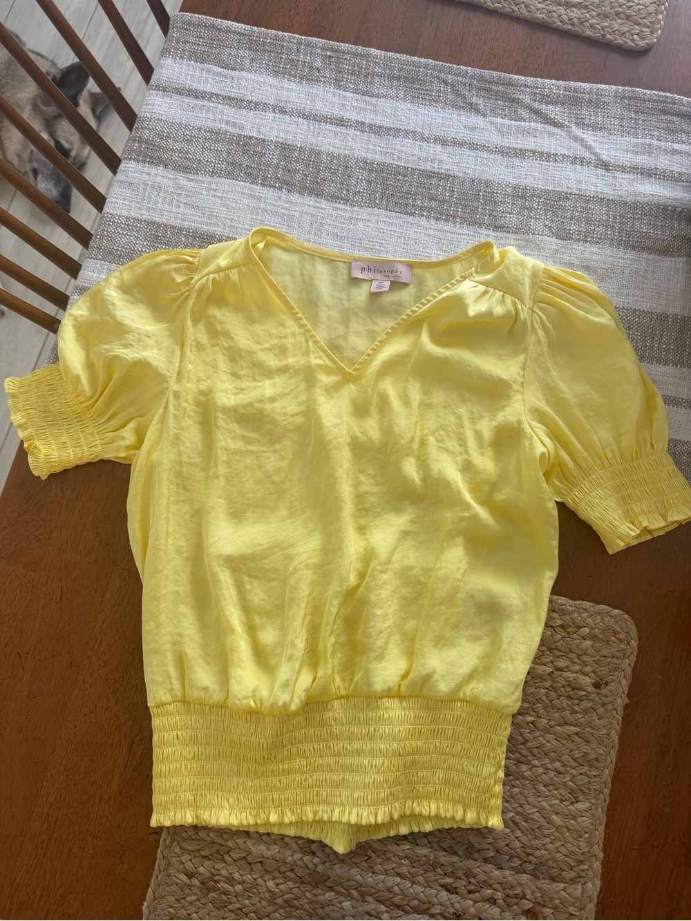 Philosophy Lemon Yellow Puff Sleeve Smocked Waist Top